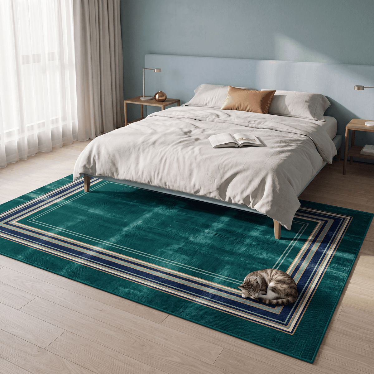 Cistus Modern Minimalist Border Abrash Emerald Teal Ink Washable Indoor Outdoor Entryway Rug - RugzellaDigital Print RugRugzellaRugzellaBBB523-RECT-24x47-60x120cmRGZLLA158676Rectangle2' x 3'11" (60x120 cm)RECTANGLE | Cistus rectangle bedroom