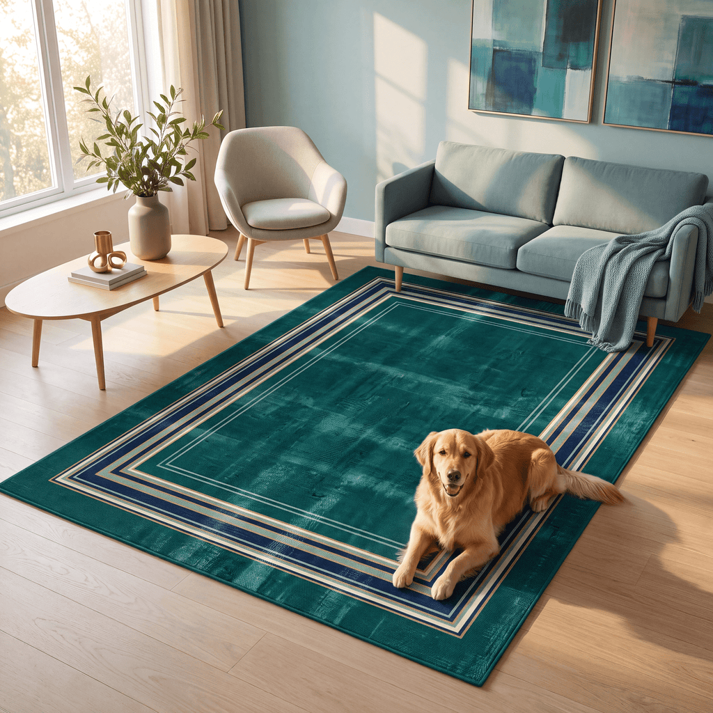 Cistus Modern Minimalist Border Abrash Emerald Teal Ink Washable Indoor Outdoor Entryway Rug - RugzellaDigital Print RugRugzellaRugzellaBBB523-RECT-24x47-60x120cmRGZLLA158676Rectangle2' x 3'11" (60x120 cm)RECTANGLE | Cistus rectangle livingroom