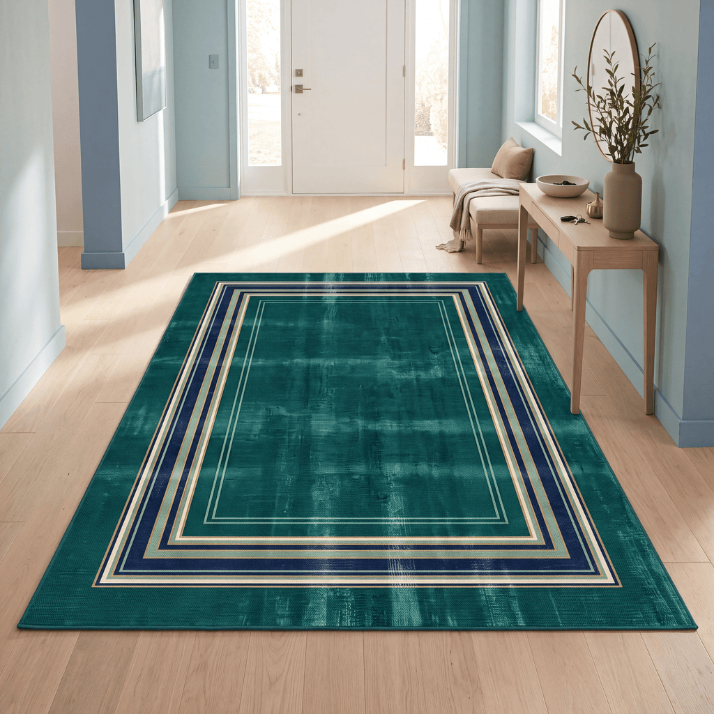 Cistus Modern Minimalist Border Abrash Emerald Teal Ink Washable Indoor Outdoor Entryway Rug - RugzellaDigital Print RugRugzellaRugzellaBBB523-RECT-24x47-60x120cmRGZLLA158676Rectangle2' x 3'11" (60x120 cm)RECTANGLE | Cistus rectangle entryway
