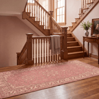 Citadel2 Traditional Medallion Border Rose Madder Cream Washable Indoor Outdoor Entryway Rug - RugzellaDigital Print RugRugzellaRugzellaBBB398-RECT-24x47-60x120cmRGZLLA135896Rectangle2' x 3'11" (60x120 cm)RUNNER | Citadel2 runner staircase