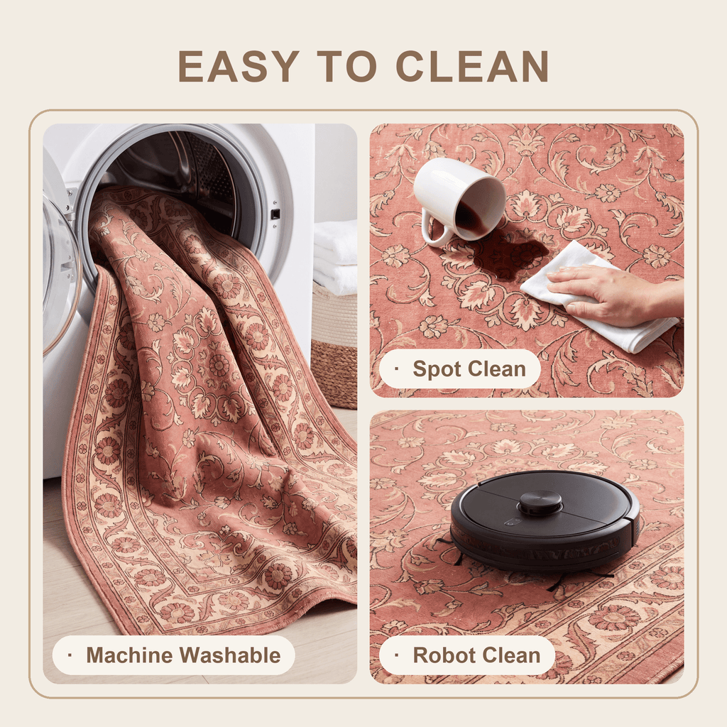 Citadel2 Traditional Medallion Border Rose Madder Cream Washable Indoor Outdoor Entryway Rug - RugzellaDigital Print RugRugzellaRugzellaBBB398-RECT-24x47-60x120cmRGZLLA135896Rectangle2' x 3'11" (60x120 cm)SHARED | Citadel2 feature clean