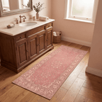 Citadel2 Traditional Medallion Border Rose Madder Cream Washable Indoor Outdoor Entryway Rug - RugzellaDigital Print RugRugzellaRugzellaBBB398-RECT-24x47-60x120cmRGZLLA135896Rectangle2' x 3'11" (60x120 cm)RUNNER | Citadel2 runner bathroom