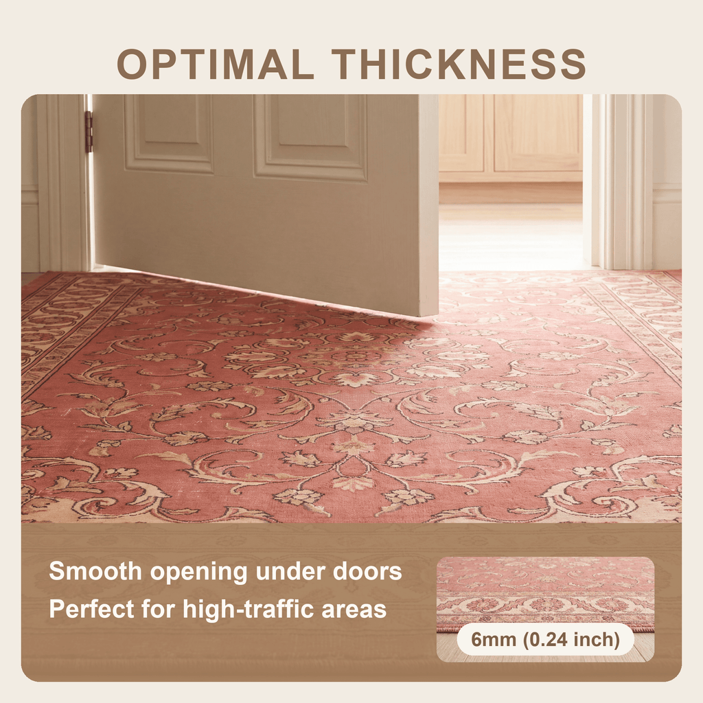 Citadel2 Traditional Medallion Border Rose Madder Cream Washable Indoor Outdoor Entryway Rug - RugzellaDigital Print RugRugzellaRugzellaBBB398-RECT-24x47-60x120cmRGZLLA135896Rectangle2' x 3'11" (60x120 cm)SHARED | Citadel2 feature thickness