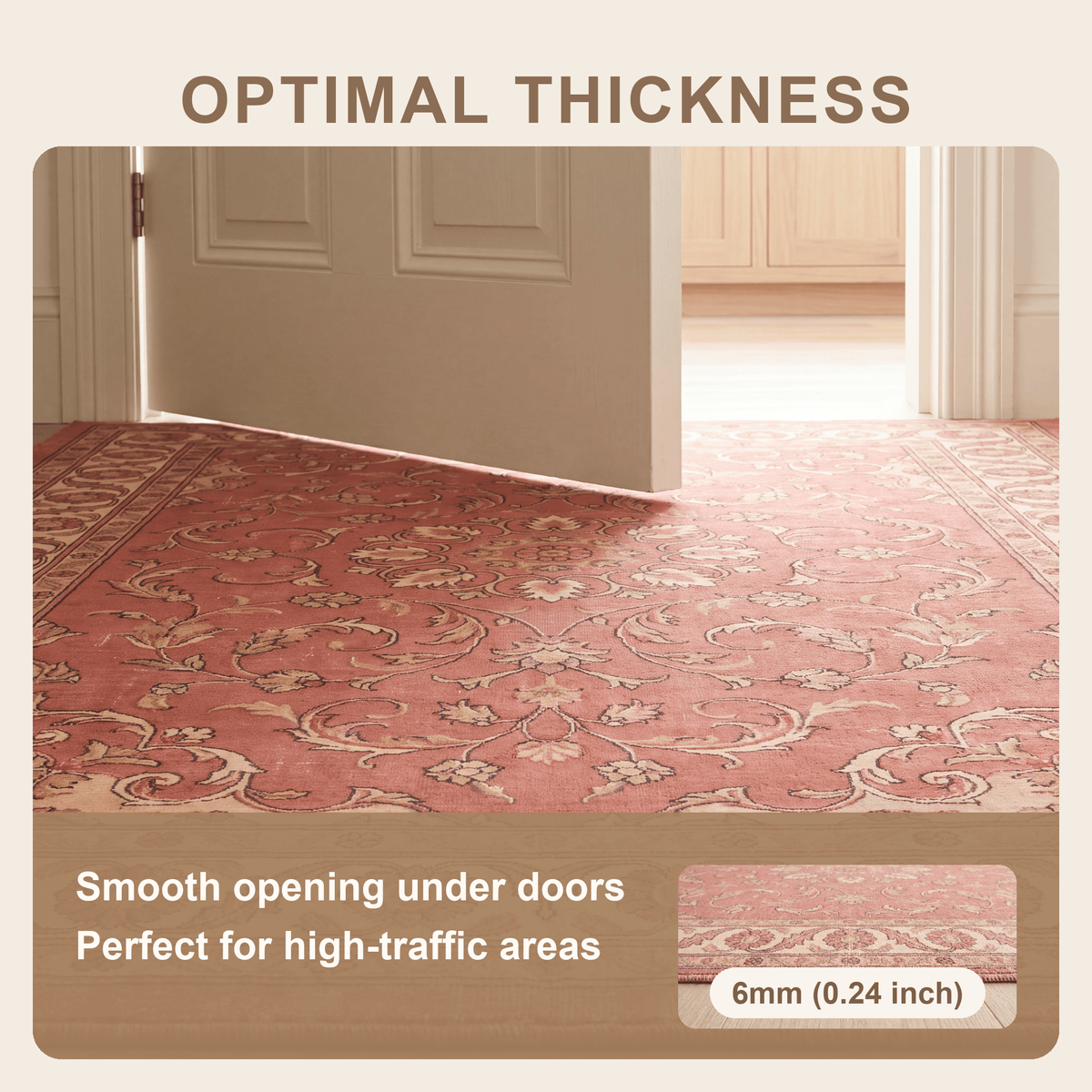 Citadel2 Traditional Medallion Border Rose Madder Cream Washable Indoor Outdoor Entryway Rug - RugzellaDigital Print RugRugzellaRugzellaBBB398-RECT-24x47-60x120cmRGZLLA135896Rectangle2' x 3'11" (60x120 cm)SHARED | Citadel2 feature thickness