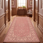 Citadel2 Traditional Medallion Border Rose Madder Cream Washable Indoor Outdoor Entryway Rug - RugzellaDigital Print RugRugzellaRugzellaBBB398-RECT-24x47-60x120cmRGZLLA135896Rectangle2' x 3'11" (60x120 cm)RUNNER | Citadel2 runner hallway