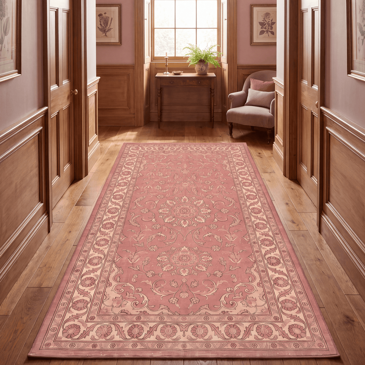 Citadel2 Traditional Medallion Border Rose Madder Cream Washable Indoor Outdoor Entryway Rug - RugzellaDigital Print RugRugzellaRugzellaBBB398-RECT-24x47-60x120cmRGZLLA135896Rectangle2' x 3'11" (60x120 cm)RUNNER | Citadel2 runner hallway