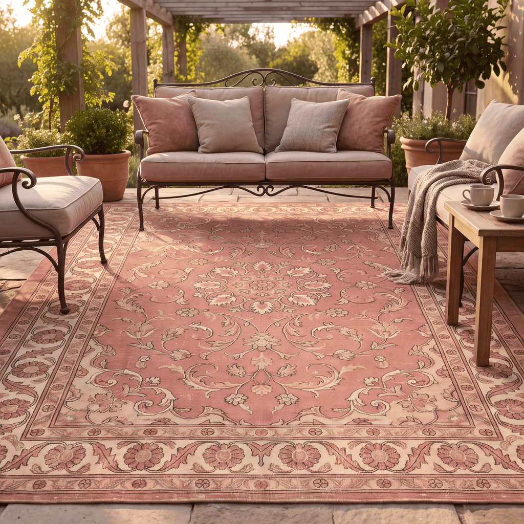 Citadel2 Traditional Medallion Border Rose Madder Cream Washable Indoor Outdoor Entryway Rug - RugzellaDigital Print RugRugzellaRugzellaBBB398-RECT-24x47-60x120cmRGZLLA135896Rectangle2' x 3'11" (60x120 cm)RECTANGLE | Citadel2 rectangle outdoor