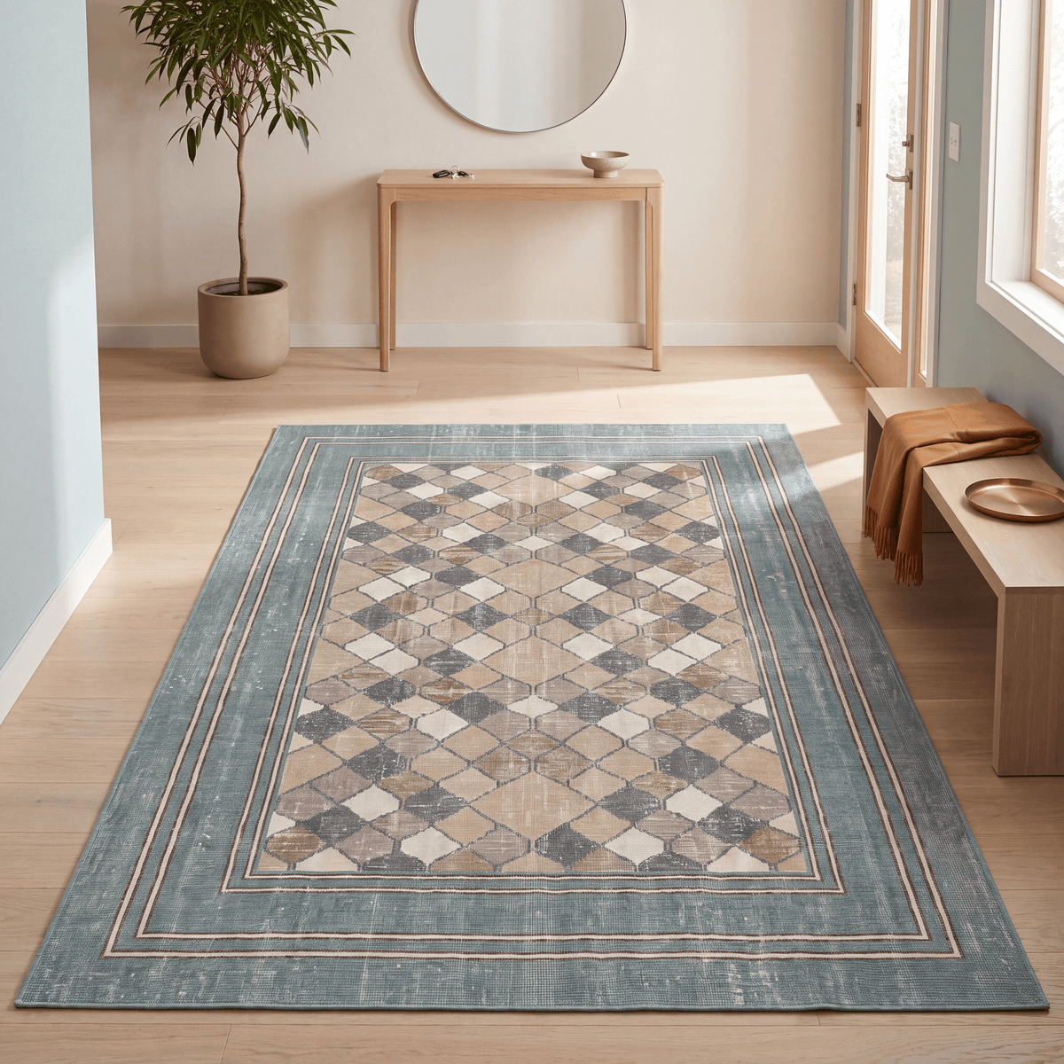 Cleavers Modern Speckled Mosaic Dot Teal Beige Slate Washable Indoor Outdoor Entryway Rug - RugzellaDigital Print RugRugzellaRugzellaBBB524-RECT-24x47-60x120cmRGZLLA159011Rectangle2' x 3'11" (60x120 cm)RECTANGLE | Cleavers rectangle entryway