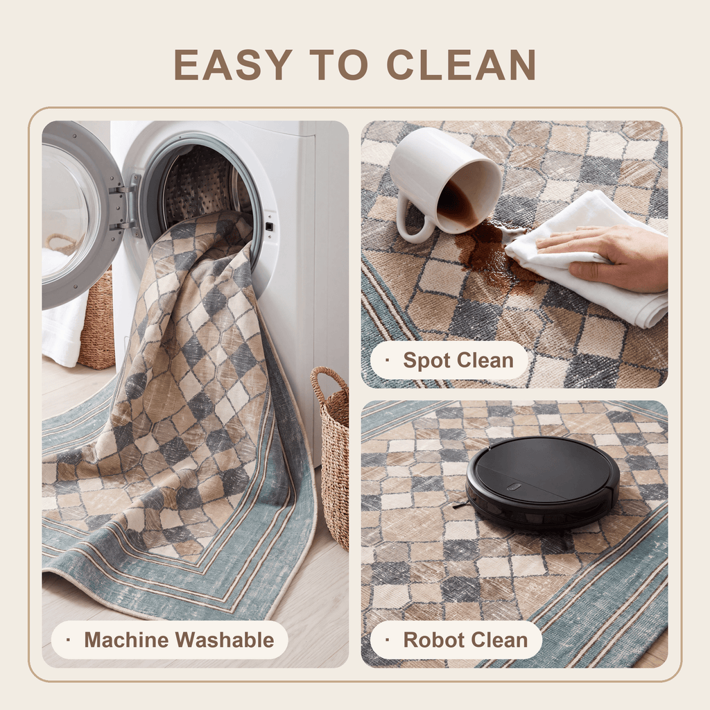Cleavers Modern Speckled Mosaic Dot Teal Beige Slate Washable Indoor Outdoor Entryway Rug - RugzellaDigital Print RugRugzellaRugzellaBBB524-RECT-24x47-60x120cmRGZLLA159011Rectangle2' x 3'11" (60x120 cm)SHARED | Cleavers feature clean