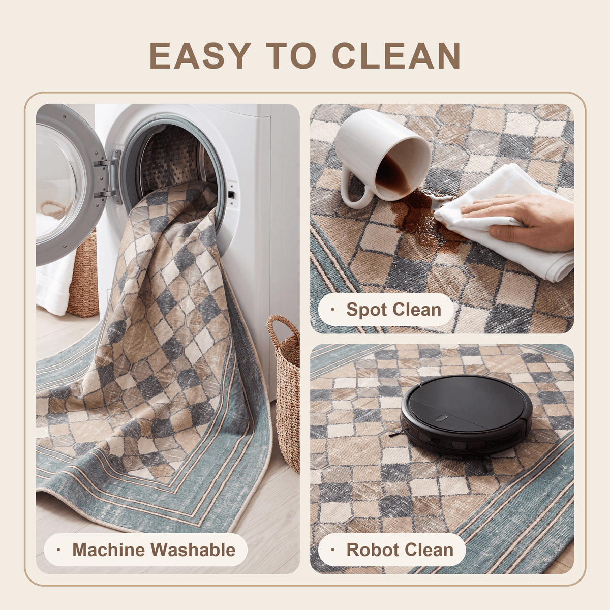 Cleavers Modern Speckled Mosaic Dot Teal Beige Slate Washable Indoor Outdoor Entryway Rug - RugzellaDigital Print RugRugzellaRugzellaBBB524-RECT-24x47-60x120cmRGZLLA159011Rectangle2' x 3'11" (60x120 cm)SHARED | Cleavers feature clean