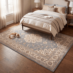 Clematis Traditional Oriental Style Medallion Slate Bone Gold Washable Indoor Outdoor Entryway Rug - RugzellaDigital Print RugRugzellaRugzellaBBB525-RECT-24x47-60x120cmRGZLLA159346Rectangle2' x 3'11" (60x120 cm)RECTANGLE | Clematis rectangle bedroom