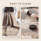 Clematis Traditional Oriental Style Medallion Slate Bone Gold Washable Indoor Outdoor Entryway Rug - RugzellaDigital Print RugRugzellaRugzellaBBB525-RECT-24x47-60x120cmRGZLLA159346Rectangle2' x 3'11" (60x120 cm)SHARED | Clematis feature clean