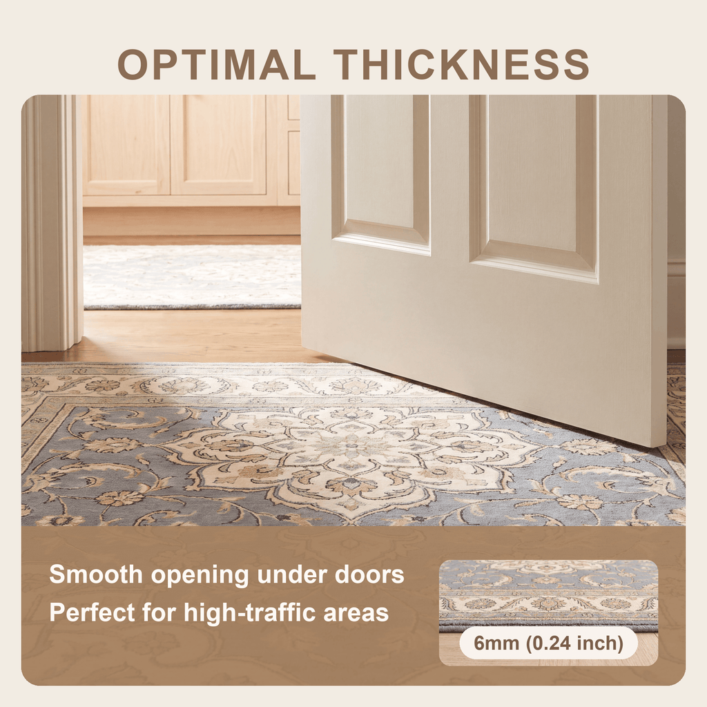 Clematis Traditional Oriental Style Medallion Slate Bone Gold Washable Indoor Outdoor Entryway Rug - RugzellaDigital Print RugRugzellaRugzellaBBB525-RECT-24x47-60x120cmRGZLLA159346Rectangle2' x 3'11" (60x120 cm)SHARED | Clematis feature thickness