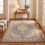 Clematis Traditional Oriental Style Medallion Slate Bone Gold Washable Indoor Outdoor Entryway Rug - RugzellaDigital Print RugRugzellaRugzellaBBB525-RECT-24x47-60x120cmRGZLLA159346Rectangle2' x 3'11" (60x120 cm)RECTANGLE | Clematis rectangle entryway