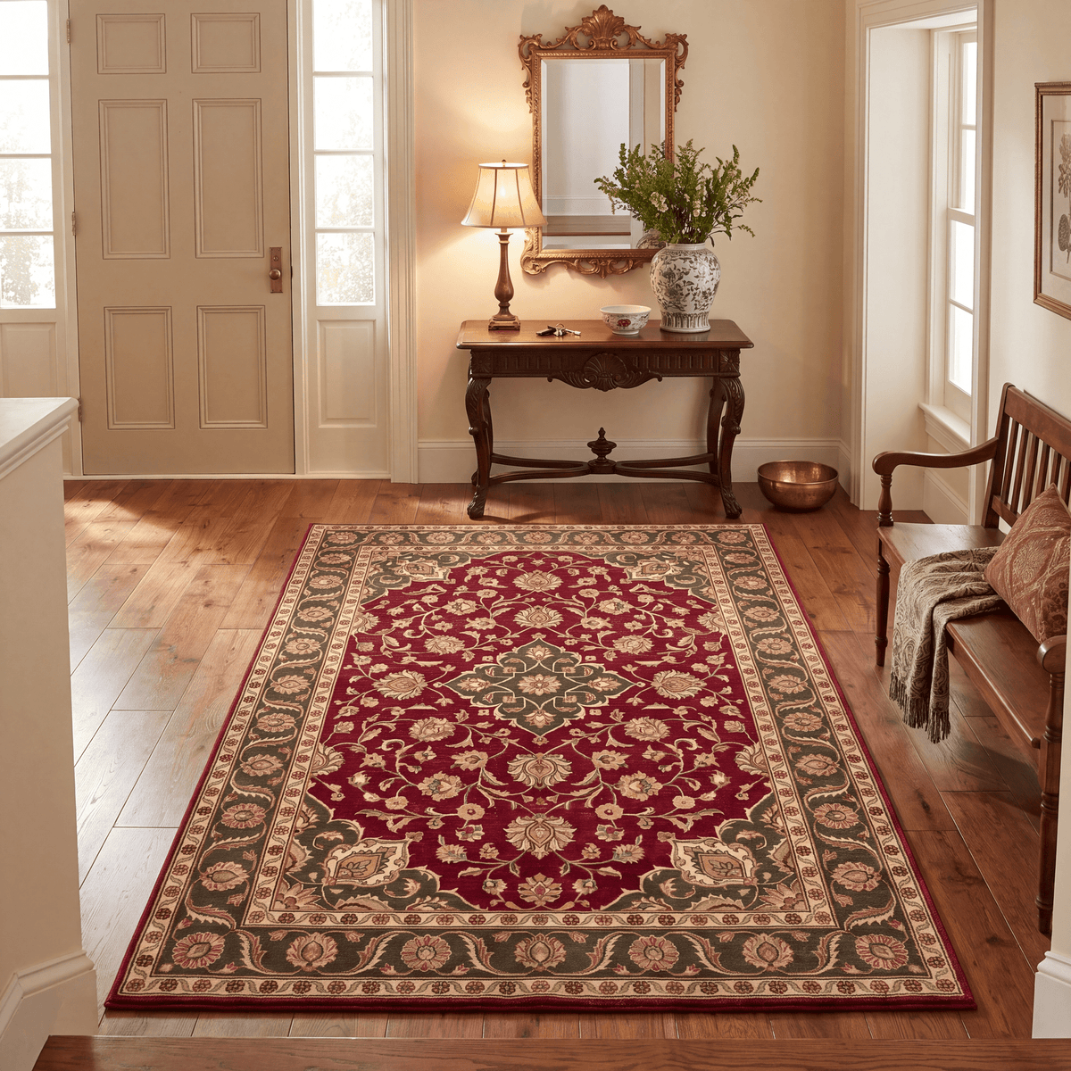 Clovewood Traditional Oriental Style Medallion Wine Olive Bone Washable Indoor Outdoor Entryway Rug - RugzellaDigital Print RugRugzellaRugzellaBBB526-RECT-24x47-60x120cmRGZLLA159681Rectangle2' x 3'11" (60x120 cm)RECTANGLE | Clovewood rectangle entryway