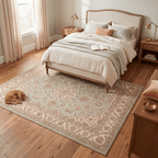 Coltsfoot Traditional Oriental Style Medallion Sage Ivory Rose Washable Indoor Outdoor Entryway Rug - RugzellaDigital Print RugRugzellaRugzellaBBB527-RECT-24x47-60x120cmRGZLLA160016Rectangle2' x 3'11" (60x120 cm)RECTANGLE | Coltsfoot rectangle bedroom