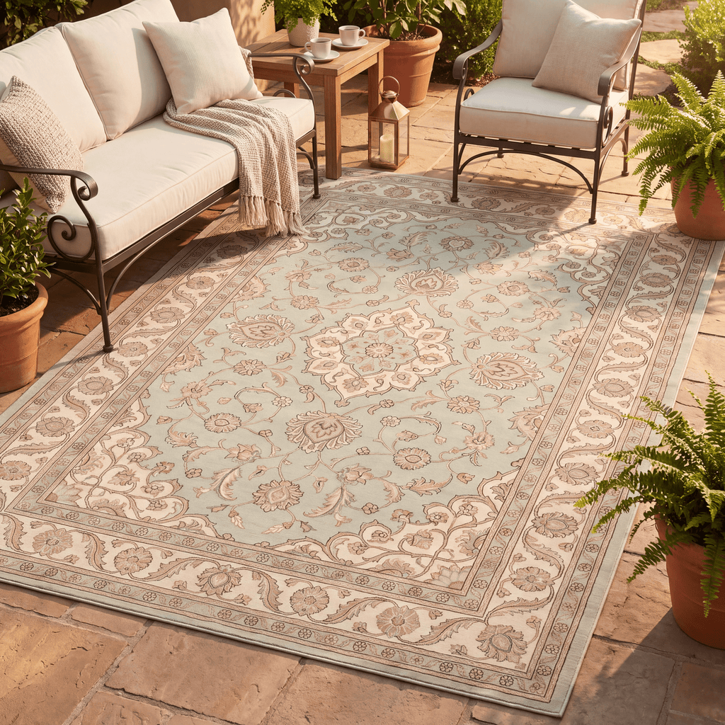 Coltsfoot Traditional Oriental Style Medallion Sage Ivory Rose Washable Indoor Outdoor Entryway Rug - RugzellaDigital Print RugRugzellaRugzellaBBB527-RECT-24x47-60x120cmRGZLLA160016Rectangle2' x 3'11" (60x120 cm)RECTANGLE | Coltsfoot rectangle outdoor