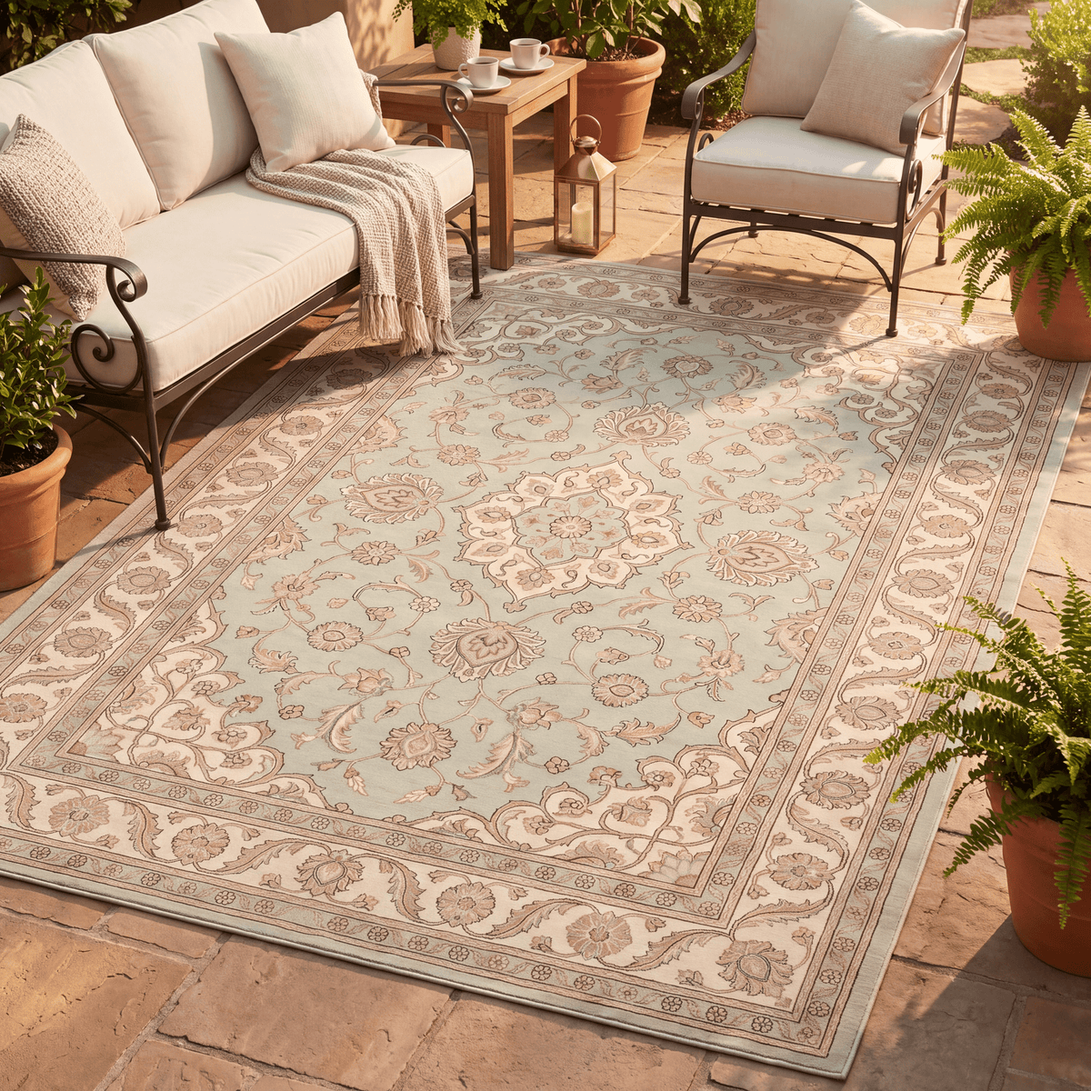 Coltsfoot Traditional Oriental Style Medallion Sage Ivory Rose Washable Indoor Outdoor Entryway Rug - RugzellaDigital Print RugRugzellaRugzellaBBB527-RECT-24x47-60x120cmRGZLLA160016Rectangle2' x 3'11" (60x120 cm)RECTANGLE | Coltsfoot rectangle outdoor