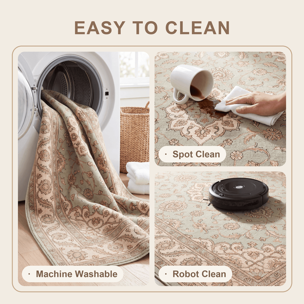 Coltsfoot Traditional Oriental Style Medallion Sage Ivory Rose Washable Indoor Outdoor Entryway Rug - RugzellaDigital Print RugRugzellaRugzellaBBB527-RECT-24x47-60x120cmRGZLLA160016Rectangle2' x 3'11" (60x120 cm)SHARED | Coltsfoot feature clean