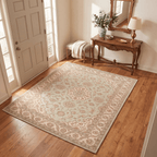 Coltsfoot Traditional Oriental Style Medallion Sage Ivory Rose Washable Indoor Outdoor Entryway Rug - RugzellaDigital Print RugRugzellaRugzellaBBB527-RECT-24x47-60x120cmRGZLLA160016Rectangle2' x 3'11" (60x120 cm)RECTANGLE | Coltsfoot rectangle entryway