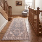 Coppice2 Traditional Medallion Border Slate Gray Bone Gold Washable Indoor Outdoor Entryway Rug - RugzellaDigital Print RugRugzellaRugzellaBBB411-RECT-24x47-60x120cmRGZLLA136231Rectangle2' x 3'11" (60x120 cm)RUNNER | Coppice2 runner staircase