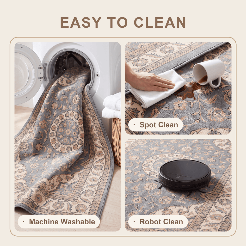 Coppice2 Traditional Medallion Border Slate Gray Bone Gold Washable Indoor Outdoor Entryway Rug - RugzellaDigital Print RugRugzellaRugzellaBBB411-RECT-24x47-60x120cmRGZLLA136231Rectangle2' x 3'11" (60x120 cm)SHARED | Coppice2 feature clean