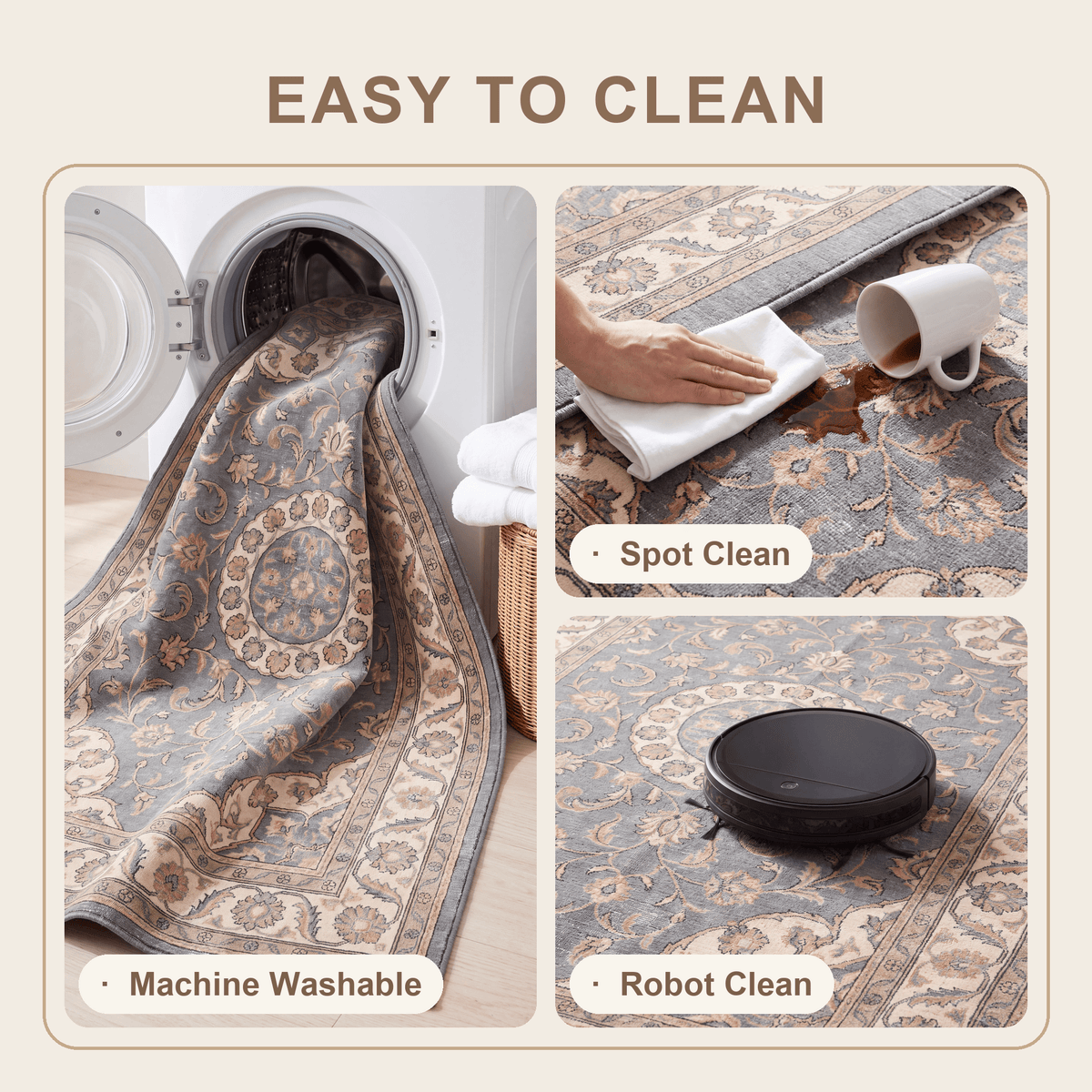 Coppice2 Traditional Medallion Border Slate Gray Bone Gold Washable Indoor Outdoor Entryway Rug - RugzellaDigital Print RugRugzellaRugzellaBBB411-RECT-24x47-60x120cmRGZLLA136231Rectangle2' x 3'11" (60x120 cm)SHARED | Coppice2 feature clean