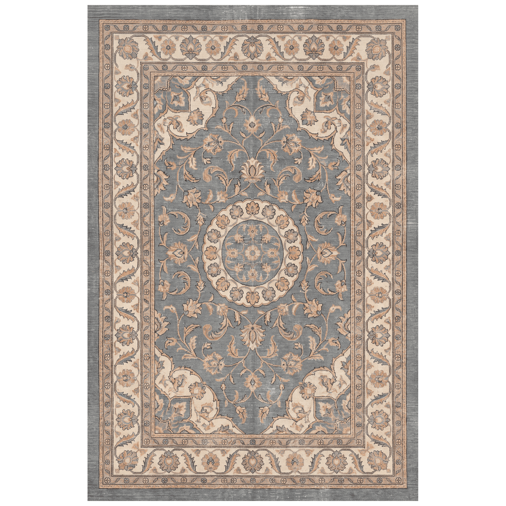 Coppice2 Traditional Medallion Border Slate Gray Bone Gold Washable Indoor Outdoor Entryway Rug - RugzellaDigital Print RugRugzellaRugzellaBBB411-RECT-24x47-60x120cmRGZLLA136231Rectangle2' x 3'11" (60x120 cm)RECTANGLE | HERO | Coppice2 rectangle
