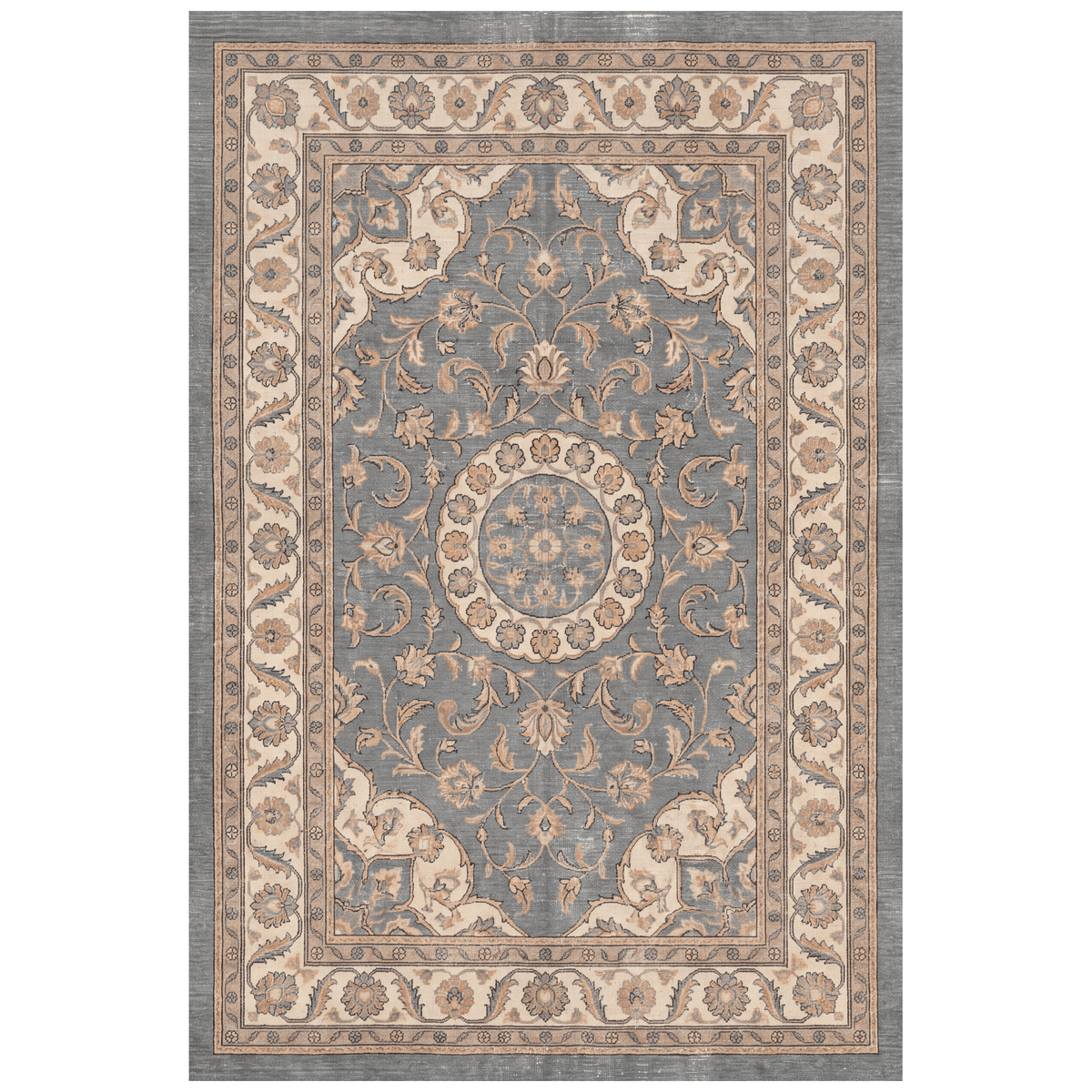 Coppice2 Traditional Medallion Border Slate Gray Bone Gold Washable Indoor Outdoor Entryway Rug - RugzellaDigital Print RugRugzellaRugzellaBBB411-RECT-24x47-60x120cmRGZLLA136231Rectangle2' x 3'11" (60x120 cm)RECTANGLE | HERO | Coppice2 rectangle
