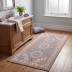 Coppice2 Traditional Medallion Border Slate Gray Bone Gold Washable Indoor Outdoor Entryway Rug - RugzellaDigital Print RugRugzellaRugzellaBBB411-RECT-24x47-60x120cmRGZLLA136231Rectangle2' x 3'11" (60x120 cm)RUNNER | Coppice2 runner bathroom