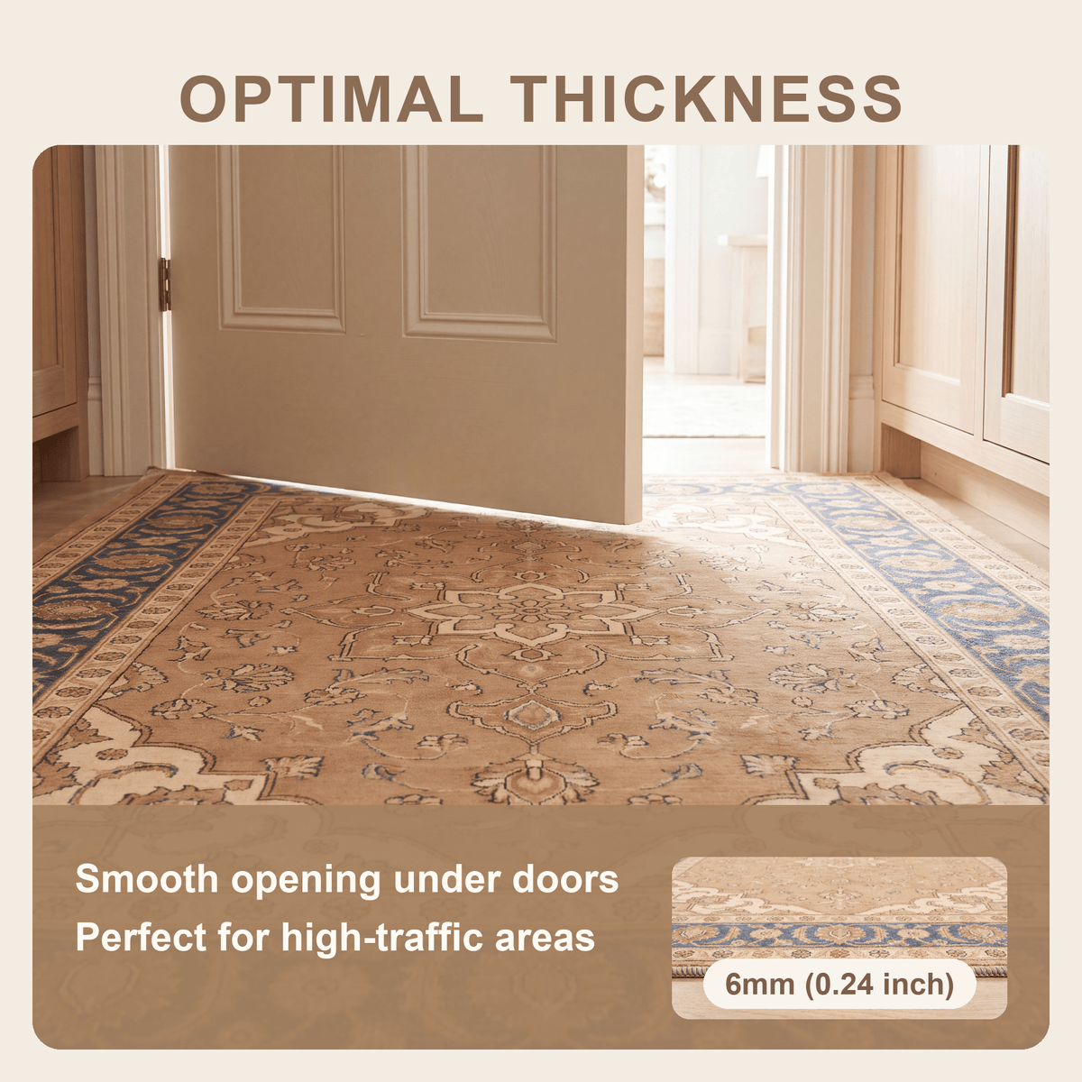 Coriander Traditional Oriental Style Medallion Camel Cream Indigo Washable Indoor Outdoor Entryway Rug - RugzellaDigital Print RugRugzellaRugzellaBBB529-RECT-24x47-60x120cmRGZLLA160351Rectangle2' x 3'11" (60x120 cm)SHARED | Coriander feature thickness