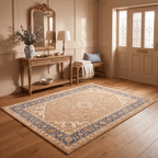 Coriander Traditional Oriental Style Medallion Camel Cream Indigo Washable Indoor Outdoor Entryway Rug - RugzellaDigital Print RugRugzellaRugzellaBBB529-RECT-24x47-60x120cmRGZLLA160351Rectangle2' x 3'11" (60x120 cm)RECTANGLE | Coriander rectangle entryway
