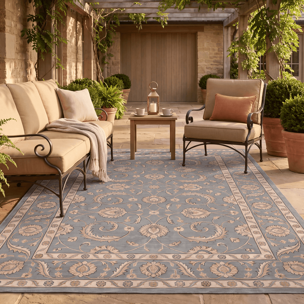 Courtyard2 Traditional Floral Border Slate Gray Bone Gold Washable Indoor Outdoor Entryway Rug - RugzellaDigital Print RugRugzellaRugzellaBBB402-RECT-24x47-60x120cmRGZLLA116466Rectangle2' x 3'11" (60x120 cm)RECTANGLE | Courtyard2 rectangle outdoor