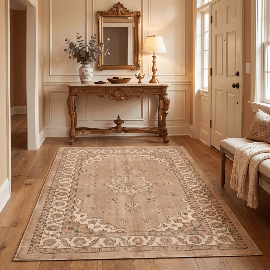 Cowbane Traditional Medallion Border Camel Cream Indigo Washable Indoor Outdoor Entryway Rug - RugzellaDigital Print RugRugzellaRugzellaBBB530-RECT-24x47-60x120cmRGZLLA160686Rectangle2' x 3'11" (60x120 cm)RECTANGLE | Cowbane rectangle entryway