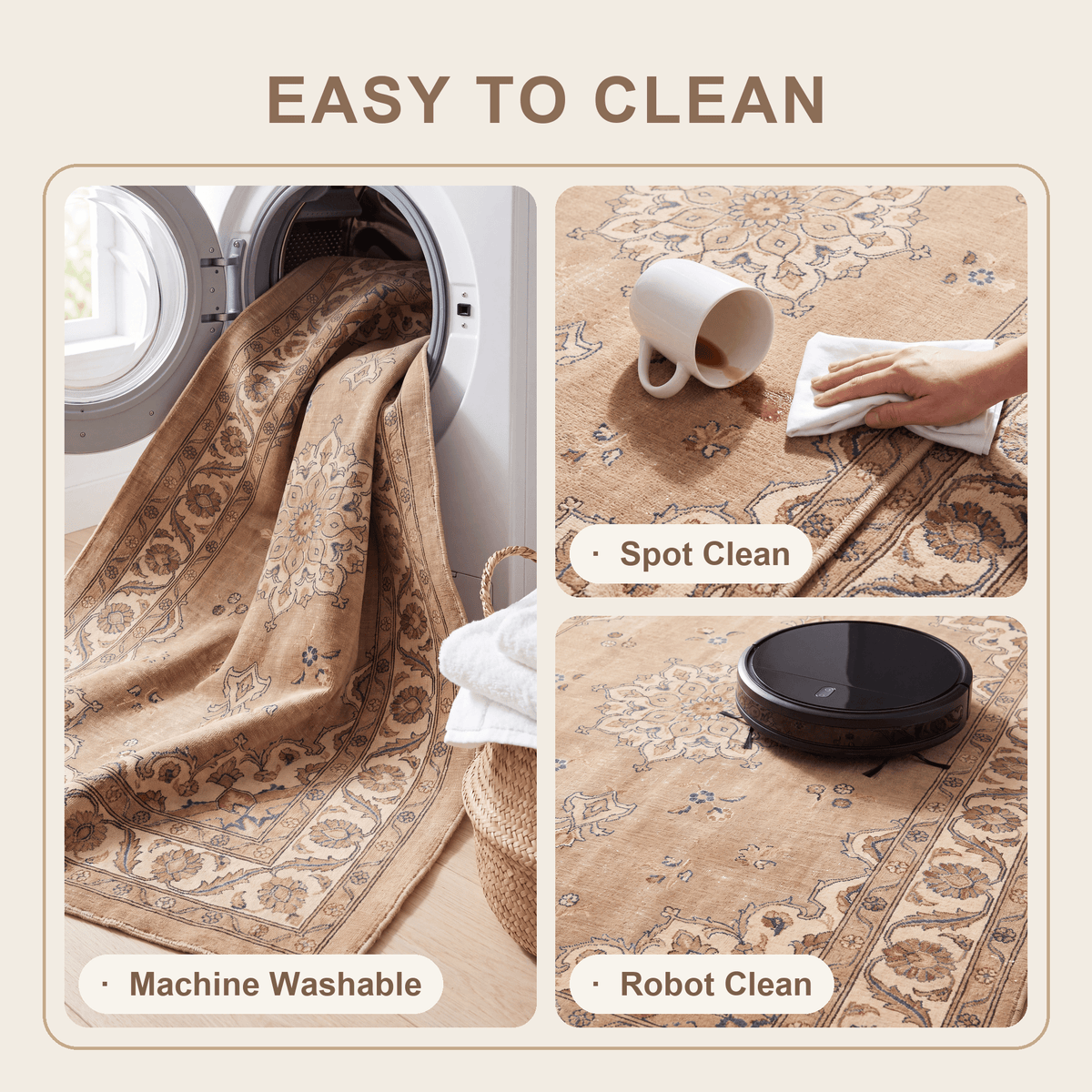 Cowbane Traditional Medallion Border Camel Cream Indigo Washable Indoor Outdoor Entryway Rug - RugzellaDigital Print RugRugzellaRugzellaBBB530-RECT-24x47-60x120cmRGZLLA160686Rectangle2' x 3'11" (60x120 cm)SHARED | Cowbane feature clean