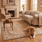Cowbane Traditional Medallion Border Camel Cream Indigo Washable Indoor Outdoor Entryway Rug - RugzellaDigital Print RugRugzellaRugzellaBBB530-RECT-24x47-60x120cmRGZLLA160686Rectangle2' x 3'11" (60x120 cm)RECTANGLE | Cowbane rectangle livingroom