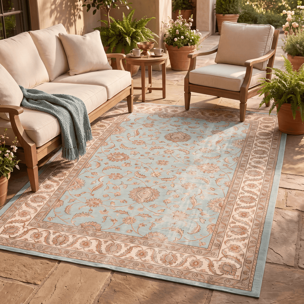 Cowparsley Traditional Distressed Medallion Teal Ivory Rust Washable Indoor Outdoor Entryway Rug - RugzellaDigital Print RugRugzellaRugzellaBBB531-RECT-24x47-60x120cmRGZLLA161021Rectangle2' x 3'11" (60x120 cm)RECTANGLE | Cowparsley rectangle outdoor