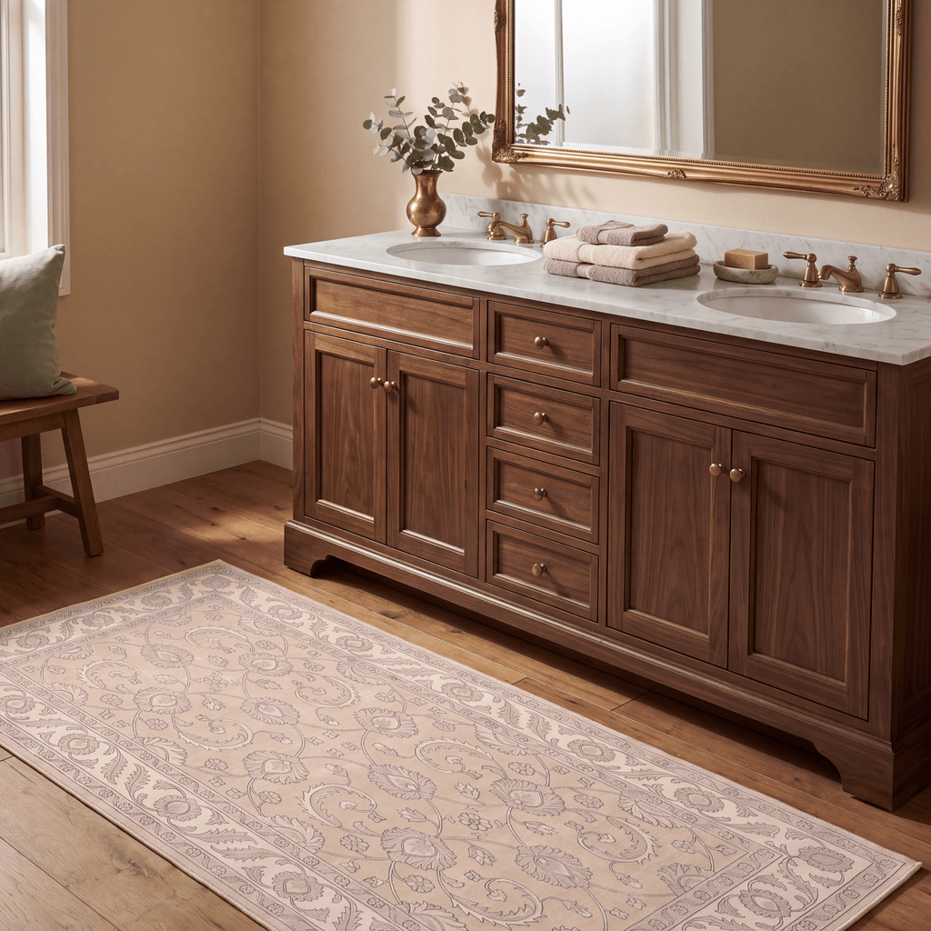 Crag2 Distressed Medallion Traditional Beige Grey Blush Washable Indoor Outdoor Entryway Rug - RugzellaDigital Print RugRugzellaRugzellaBBB413-RECT-24x47-60x120cmRGZLLA119816Rectangle2' x 3'11" (60x120 cm)RUNNER | Crag2 runner bathroom