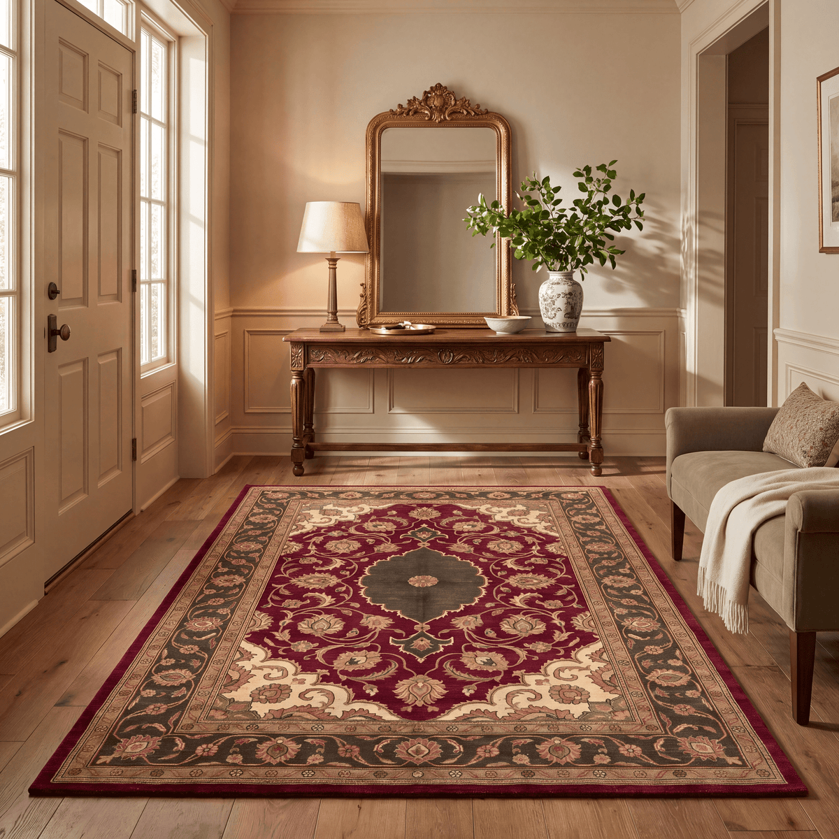 Cresswood Traditional Medallion Border Wine Olive Bone Washable Indoor Outdoor Entryway Rug - RugzellaDigital Print RugRugzellaRugzellaBBB533-RECT-24x47-60x120cmRGZLLA161356Rectangle2' x 3'11" (60x120 cm)RECTANGLE | Cresswood rectangle entryway