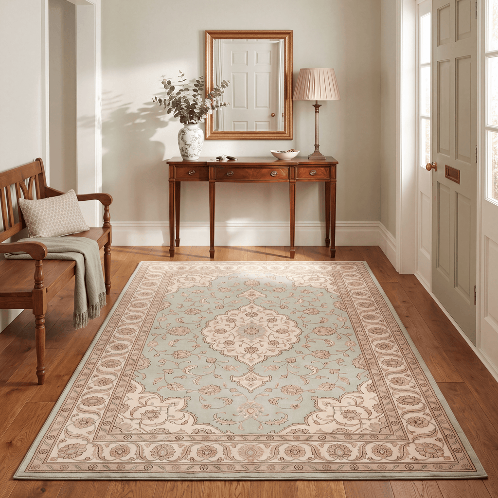 Crowberry Traditional Medallion Border Sage Ivory Rose Washable Indoor Outdoor Entryway Rug - RugzellaDigital Print RugRugzellaRugzellaBBB534-RECT-24x47-60x120cmRGZLLA161691Rectangle2' x 3'11" (60x120 cm)RECTANGLE | Crowberry rectangle entryway