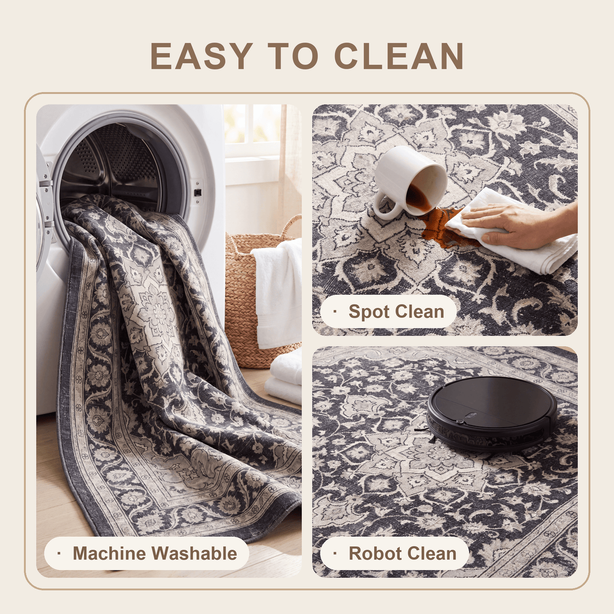 Cuckooflower Traditional Distressed Medallion Charcoal Pewter Ivory Washable Indoor Outdoor Entryway Rug - RugzellaDigital Print RugRugzellaRugzellaBBB535-RECT-24x47-60x120cmRGZLLA162026Rectangle2' x 3'11" (60x120 cm)SHARED | Cuckooflower feature clean