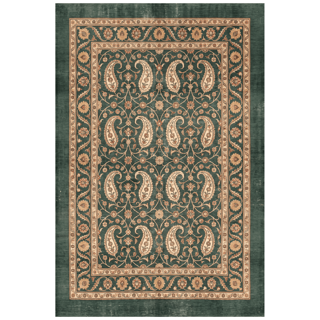 Cudweed Traditional Floral Border Forest Green Gold Cream Washable Indoor Outdoor Entryway Rug - RugzellaDigital Print RugRugzellaRugzellaBBB536-RECT-24x47-60x120cmRGZLLA162361Rectangle2' x 3'11" (60x120 cm)RECTANGLE | HERO | Cudweed rectangle
