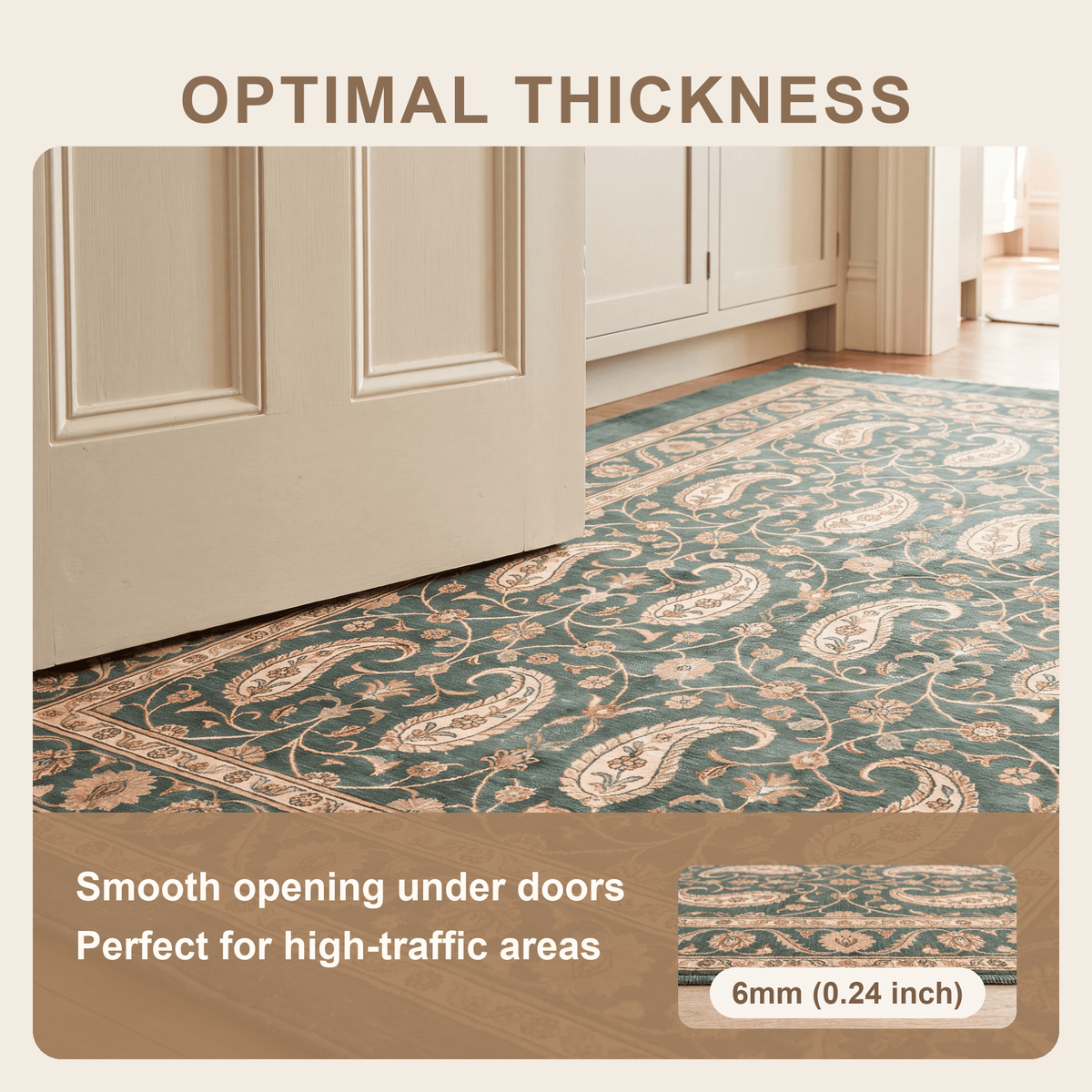 Cudweed Traditional Floral Border Forest Green Gold Cream Washable Indoor Outdoor Entryway Rug - RugzellaDigital Print RugRugzellaRugzellaBBB536-RECT-24x47-60x120cmRGZLLA162361Rectangle2' x 3'11" (60x120 cm)SHARED | Cudweed feature thickness