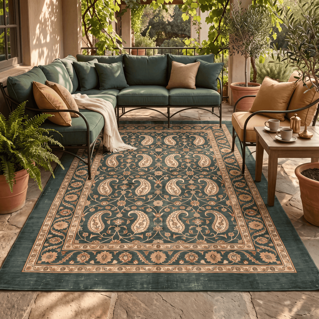 Cudweed Traditional Floral Border Forest Green Gold Cream Washable Indoor Outdoor Entryway Rug - RugzellaDigital Print RugRugzellaRugzellaBBB536-RECT-24x47-60x120cmRGZLLA162361Rectangle2' x 3'11" (60x120 cm)RECTANGLE | Cudweed rectangle outdoor