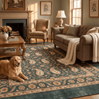Cudweed Traditional Floral Border Forest Green Gold Cream Washable Indoor Outdoor Entryway Rug - RugzellaDigital Print RugRugzellaRugzellaBBB536-RECT-24x47-60x120cmRGZLLA162361Rectangle2' x 3'11" (60x120 cm)RECTANGLE | Cudweed rectangle livingroom