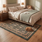 Cudweed Traditional Floral Border Forest Green Gold Cream Washable Indoor Outdoor Entryway Rug - RugzellaDigital Print RugRugzellaRugzellaBBB536-RECT-24x47-60x120cmRGZLLA162361Rectangle2' x 3'11" (60x120 cm)RECTANGLE | Cudweed rectangle bedroom