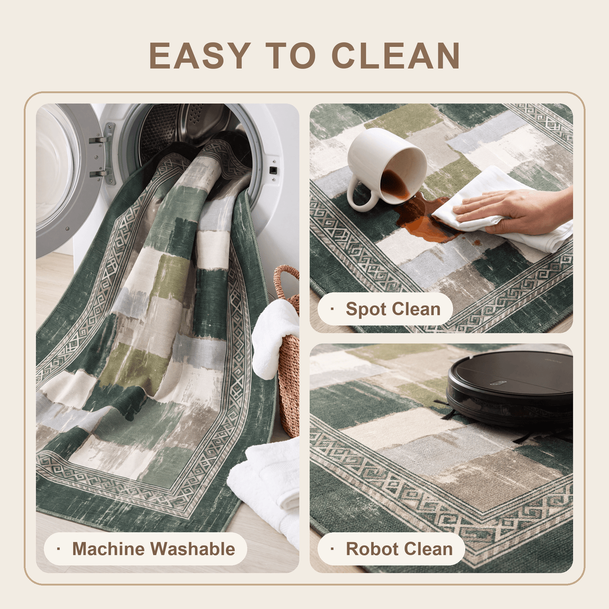 Current2 Modern Speckled Mosaic Dot Forest Green Moss Bone Washable Indoor Outdoor Rug - RugzellaDigital Print RugRugzellaRugzellaBBB387-RECT-24x47-60x120cmRGZLLA112446Rectangle2' x 3'11" (60x120 cm)SHARED | Current2 feature clean