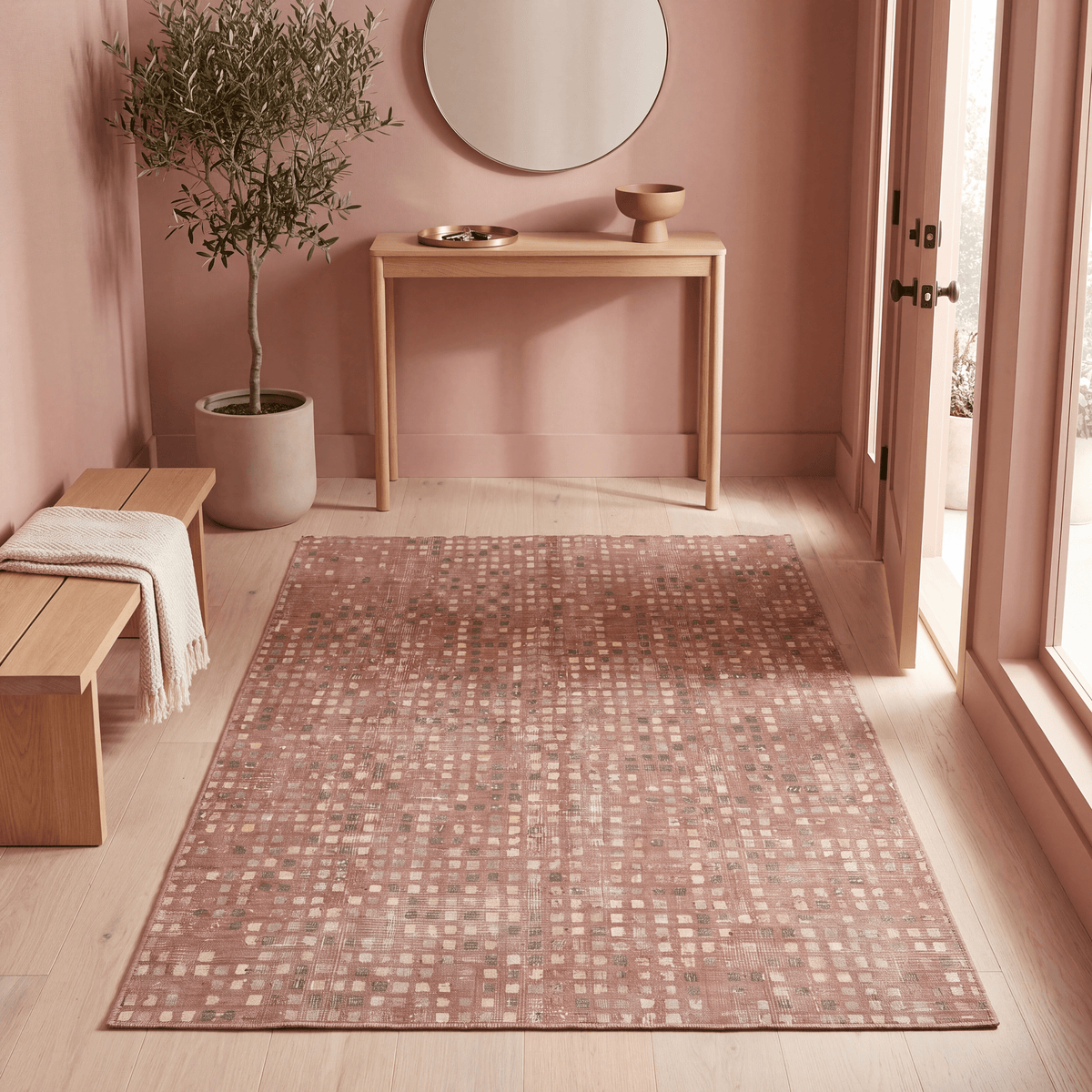 Cyclamen Modern Speckled Mosaic Dot Washable Indoor Outdoor Clay Rose Ash Grey Entryway Rug - RugzellaDigital Print RugRugzellaRugzellaBBB537-RECT-24x47-60x120cmRGZLLA162696Rectangle2' x 3'11" (60x120 cm)RECTANGLE | Cyclamen rectangle entryway