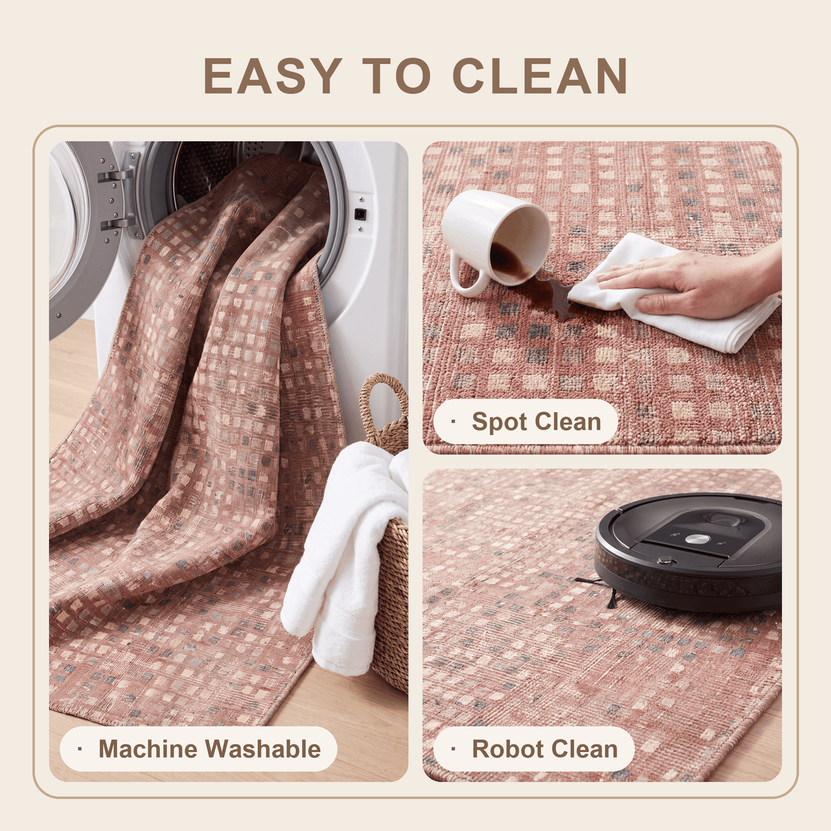 Cyclamen Modern Speckled Mosaic Dot Washable Indoor Outdoor Clay Rose Ash Grey Entryway Rug - RugzellaDigital Print RugRugzellaRugzellaBBB537-RECT-24x47-60x120cmRGZLLA162696Rectangle2' x 3'11" (60x120 cm)SHARED | Cyclamen feature clean