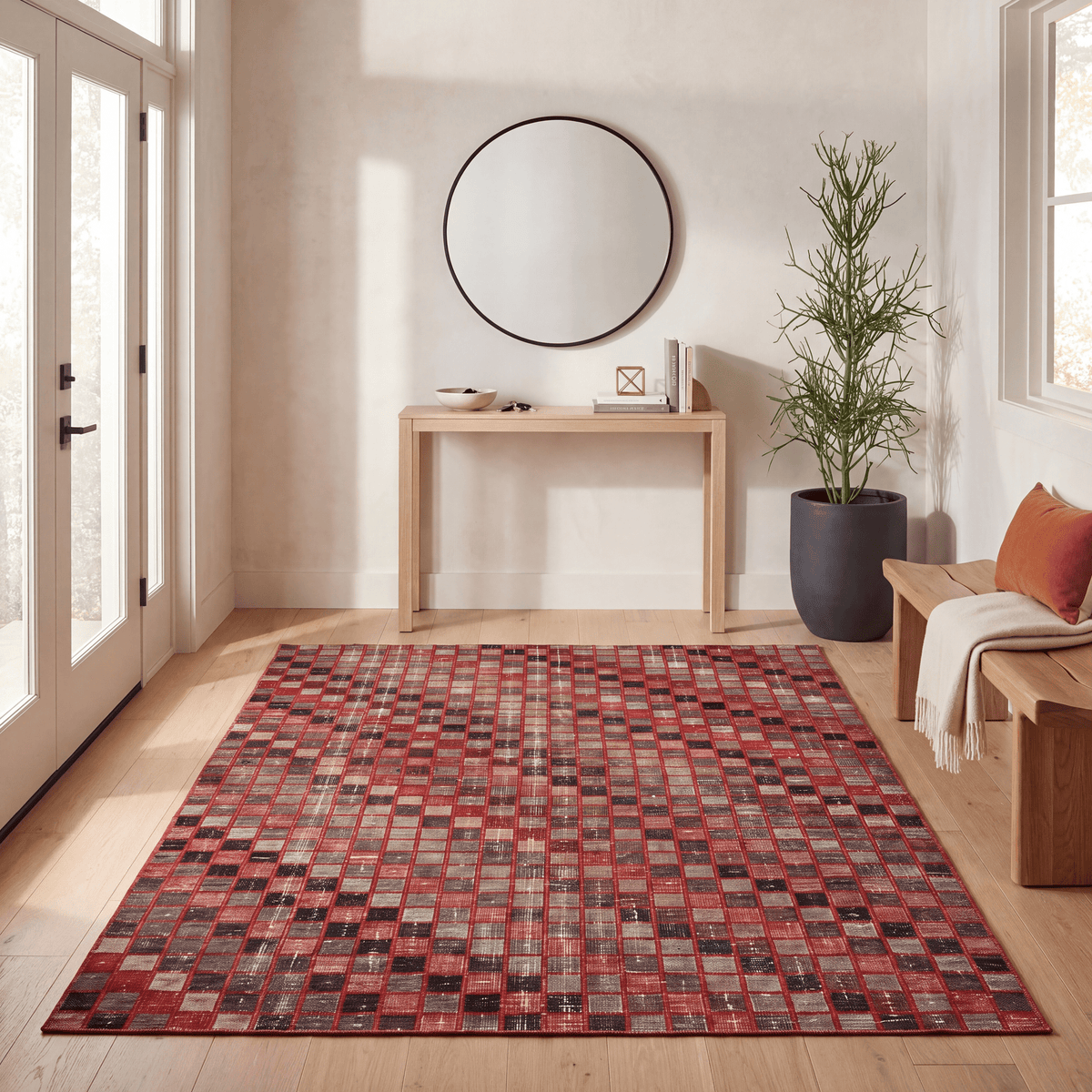 Dahlia Modern Speckled Mosaic Dot Ember Orange Ink Blue Bone Washable Indoor Outdoor Entryway Rug - RugzellaDigital Print RugRugzellaRugzellaBBB539-RECT-24x47-60x120cmRGZLLA163031Rectangle2' x 3'11" (60x120 cm)RECTANGLE | Dahlia rectangle entryway